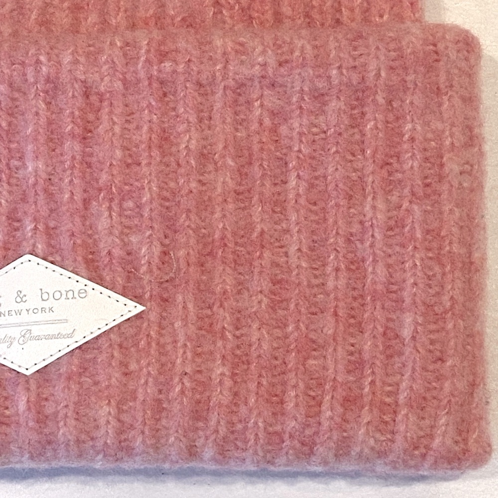 NWT Wool Rag & Bone Superfine Italian Merino Wool Pink Beanie Hat with Pom FIRM$ - Picture 8 of 16